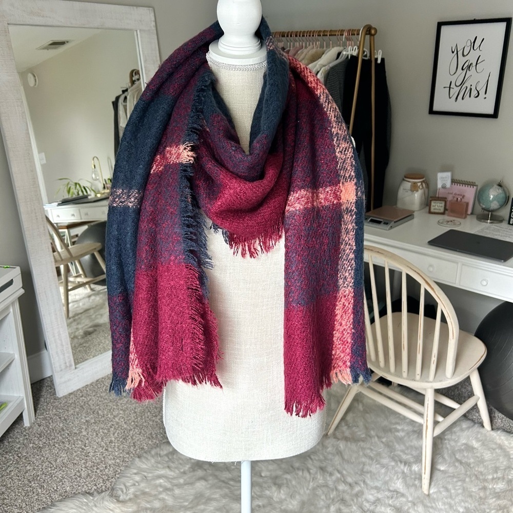 •  Express • Berry Plaid Blanket Scarf